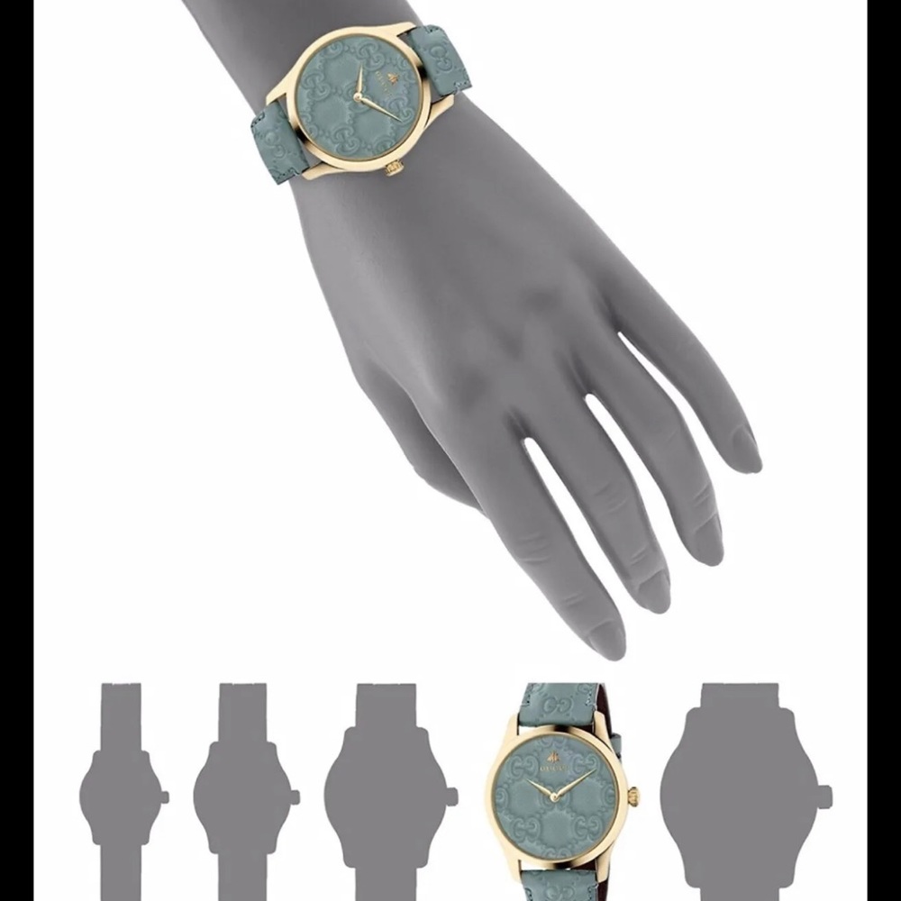 COPY - GUCCI WOMENSWEAR G-TIMELESS SIGNATURE LEATHER STRAP WATCH BABY BLUE AND … - Picture 8 of 9